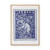 Elephant Vintage Wall Art – Blue India Postage Stamp Print