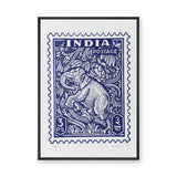 Elephant Vintage Wall Art – Blue India Postage Stamp Print