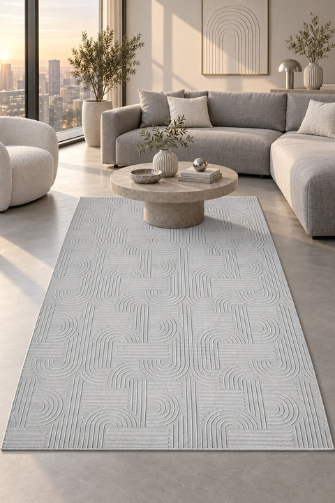 Embossed Modern Area Rug in a living room