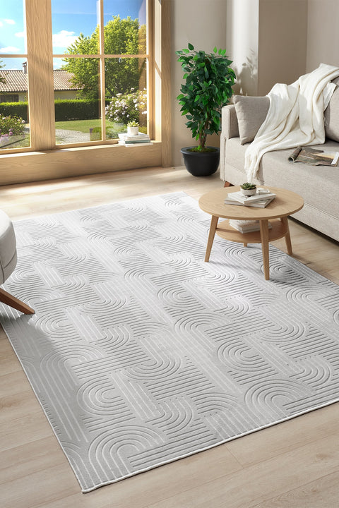 Embossed Modern Area Rug in a living room