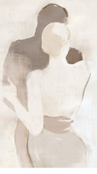 Embrace Portrait Abstract Wall Art – Faceless Couple in Soft Neutral Tones