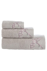 Embroidered Cotton Bath Towel Set of 3 – Beige