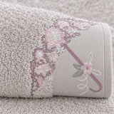 Embroidered Cotton Bath Towel Set of 3 – Beige – texture close-up