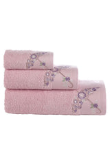 Embroidered Cotton Bath Towel Set of 3 – Pink
