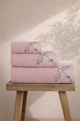 Embroidered Cotton Bath Towel Set of 3 – Pink in a living space