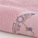Embroidered Cotton Bath Towel Set of 3 – Pink – texture close-up