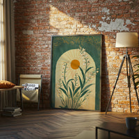 Emerald Green Sun and Lily of the Valley Botanical Folk Art Wall Poster – Mystical Taurus Zodiac Spiritual Wall Poster