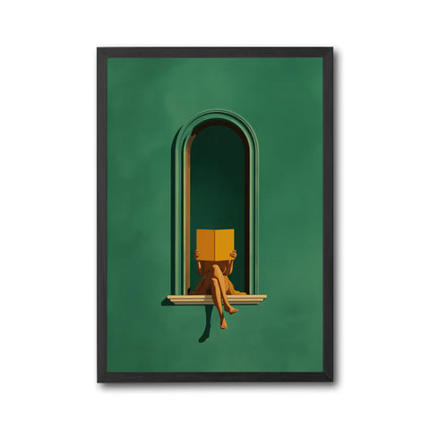 Emerald Green Woman Reading Print - Green Wall Print, Library Decor, Book Lover Gift, Simple Reading Nook Décor Poster