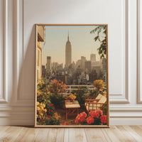 Empire State Building Rooftop Garden Aesthetic Print, New York City Skyline Wall Décor