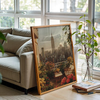 Empire State Building Rooftop Garden Aesthetic Print, New York City Skyline Wall Décor