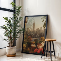 Empire State Building Rooftop Garden Aesthetic Print, New York City Skyline Wall Décor