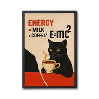 Energy Coffee Cat Quote Nostalgic Décor Poster | Funny E=mc² Coffee Wall Poster
