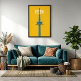 Essen Tower Minimalist Wall Art – Yellow Travel Typography Print
