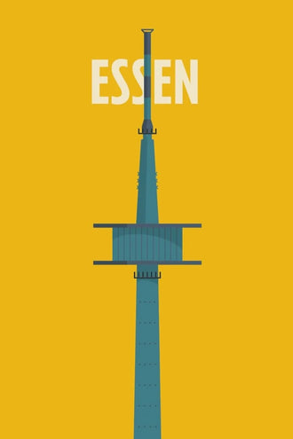 Essen Tower Minimalist Wall Art – Yellow Travel Typography Print