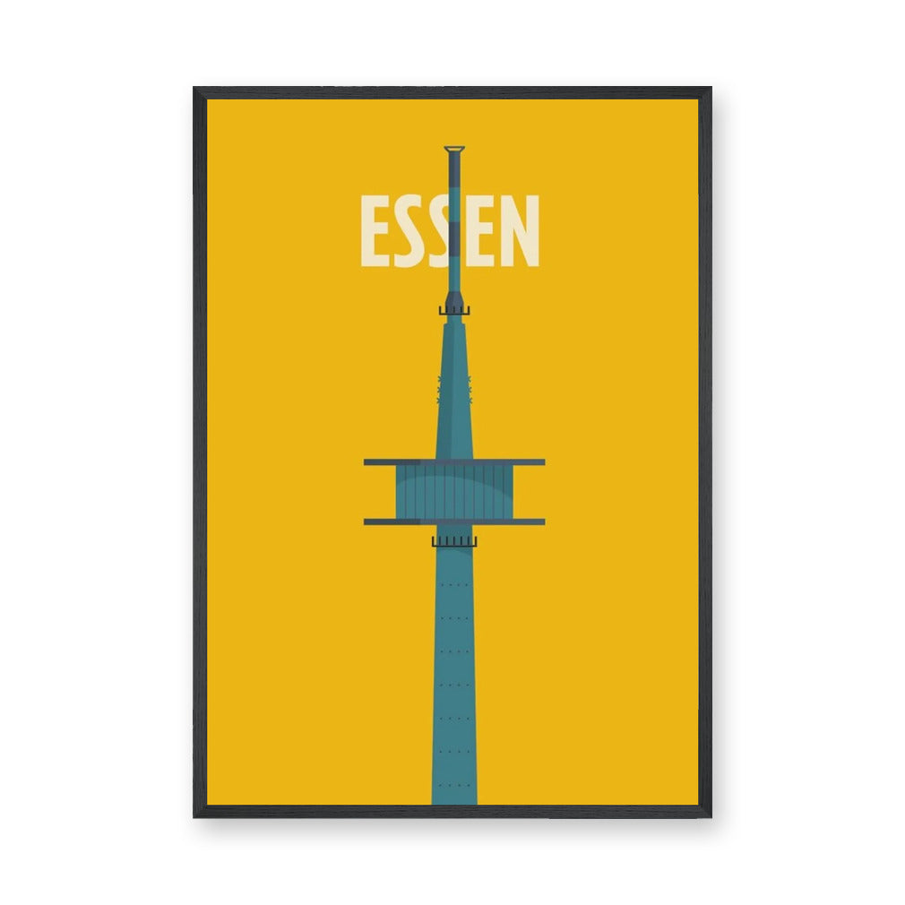 Essen Tower Minimalist Wall Art – Yellow Travel Typography Print