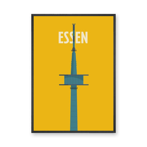 Essen Tower Minimalist Wall Art – Yellow Travel Typography Print