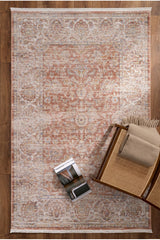 Ethnic Distressed Vintage Area Rug in a living room