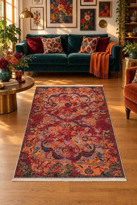 Ethnic Printed Area Rug in a living room
