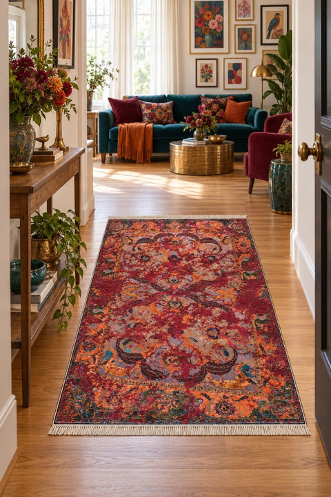 Ethnic Printed Area Rug in a hallway