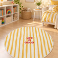 Ethnic Retro Round Area Rug – Yellow in a nursery