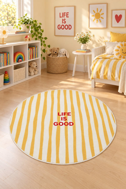 Ethnic Retro Round Area Rug – Yellow in a nursery