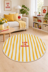 Striped Modern Round Kids Rug – Yellow in a living room