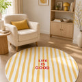 Ethnic Retro Round Area Rug – Yellow in a living room