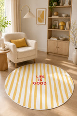 Striped Modern Round Kids Rug – Yellow in a living room