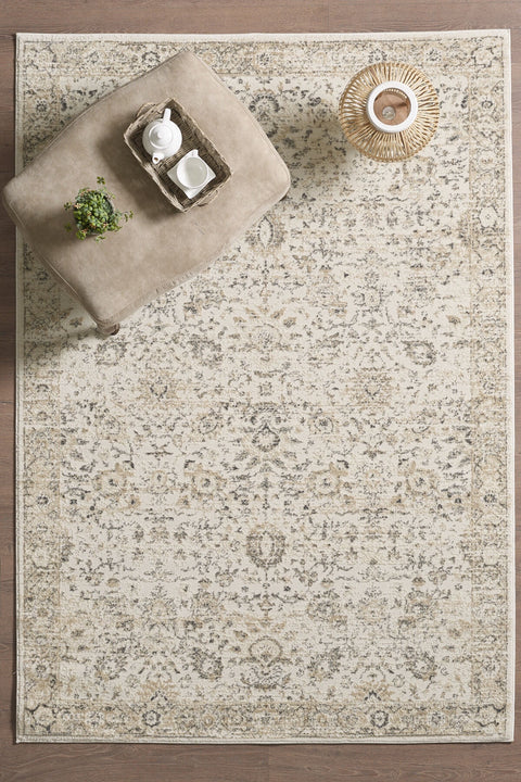 Ethnic Vintage Area Rug – Beige in a living room