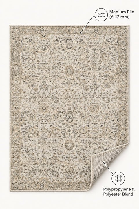Ethnic Vintage Area Rug – Beige – features