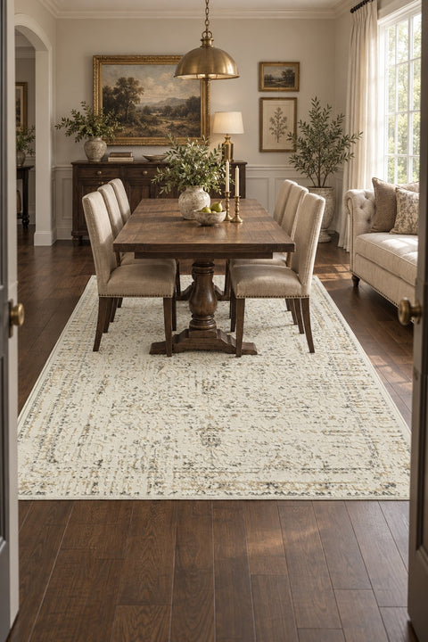 Ethnic Vintage Area Rug – Beige 2088 in a dining room