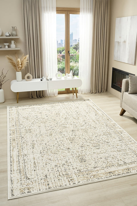 Ethnic Vintage Area Rug – Beige 2088 in a living room
