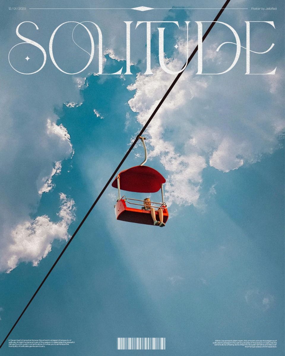 Solitude Quote Wall Poster – Minimal Aesthetic Sky and Chairlift Print