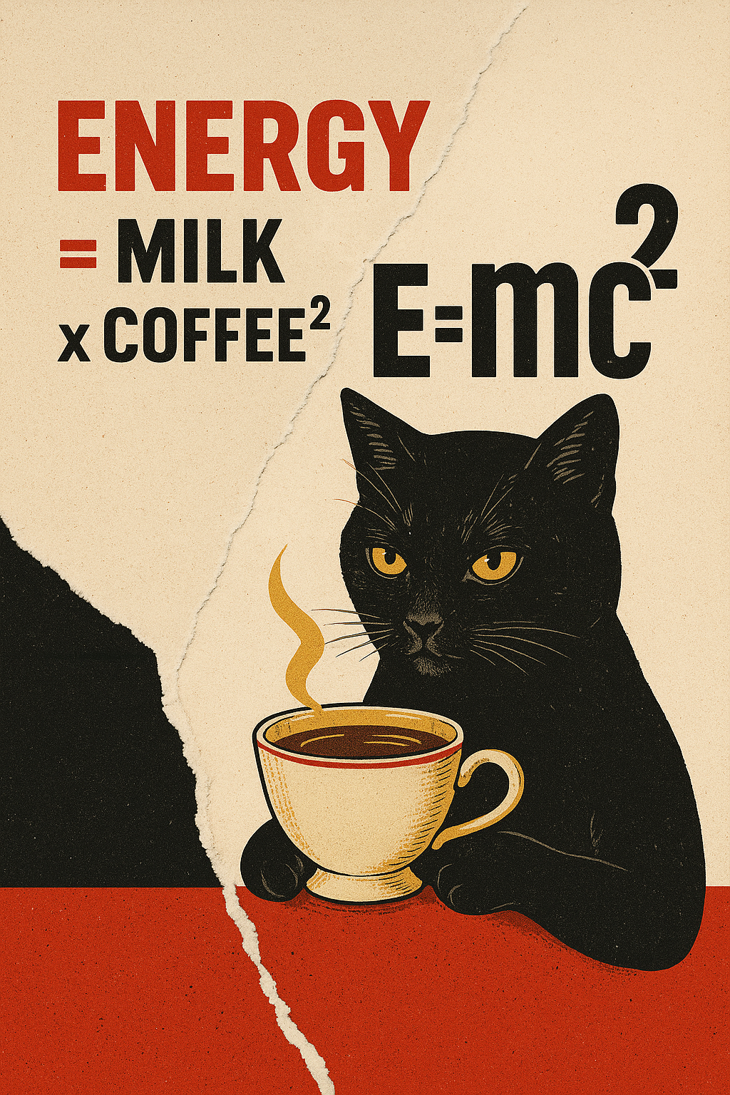 Energy Coffee Cat Quote Nostalgic Décor Poster | Funny E=mc² Coffee Wall Poster