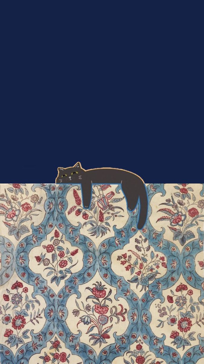 Aesthetic Cat on Floral Pattern Wall Print Décor Poster Print