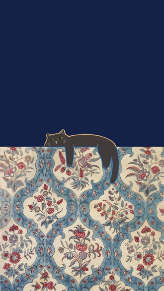 Aesthetic Cat on Floral Pattern Wall Print Décor Poster Print