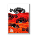 Fantasy Surreal Pop Art Wall Art – Red Fish Eyes and Bold Typography