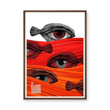 Fantasy Surreal Pop Art Wall Art – Red Fish Eyes and Bold Typography
