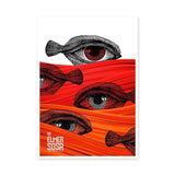 Fantasy Surreal Pop Art Wall Art – Red Fish Eyes and Bold Typography