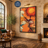 Fantasy-Surreal Retro Wall Art – Goggled Child Beneath a Fiery Sun