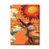 Fantasy-Surreal Retro Wall Art – Goggled Child Beneath a Fiery Sun