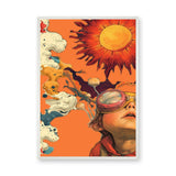 Fantasy-Surreal Retro Wall Art – Goggled Child Beneath a Fiery Sun