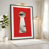 Fantasy-Surreal Vintage Pop-Art Wall Art – Eye Through a Red Keyhole