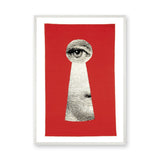 Fantasy-Surreal Vintage Pop-Art Wall Art – Eye Through a Red Keyhole