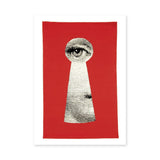 Fantasy-Surreal Vintage Pop-Art Wall Art – Eye Through a Red Keyhole