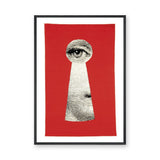 Fantasy-Surreal Vintage Pop-Art Wall Art – Eye Through a Red Keyhole