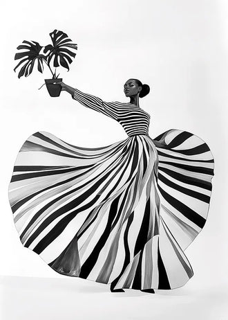 Fashion Botanical Modern Wall Art – Striped Muse Portrait Print