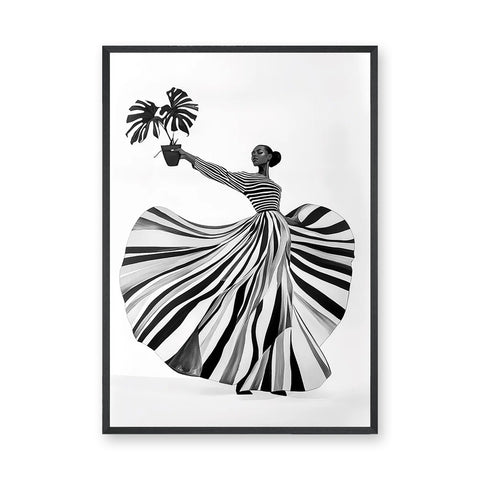 Fashion Botanical Modern Wall Art – Striped Muse Portrait Print