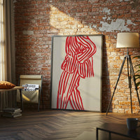 Fashion Line Art Décor Poster – Bold Red Striped Suit Expressive Wall Print, Contemporary Minimal Illustration Style Artwork for Living Room or Studio