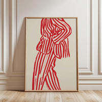 Fashion Line Art Décor Poster – Bold Red Striped Suit Expressive Wall Print, Contemporary Minimal Illustration Style Artwork for Living Room or Studio